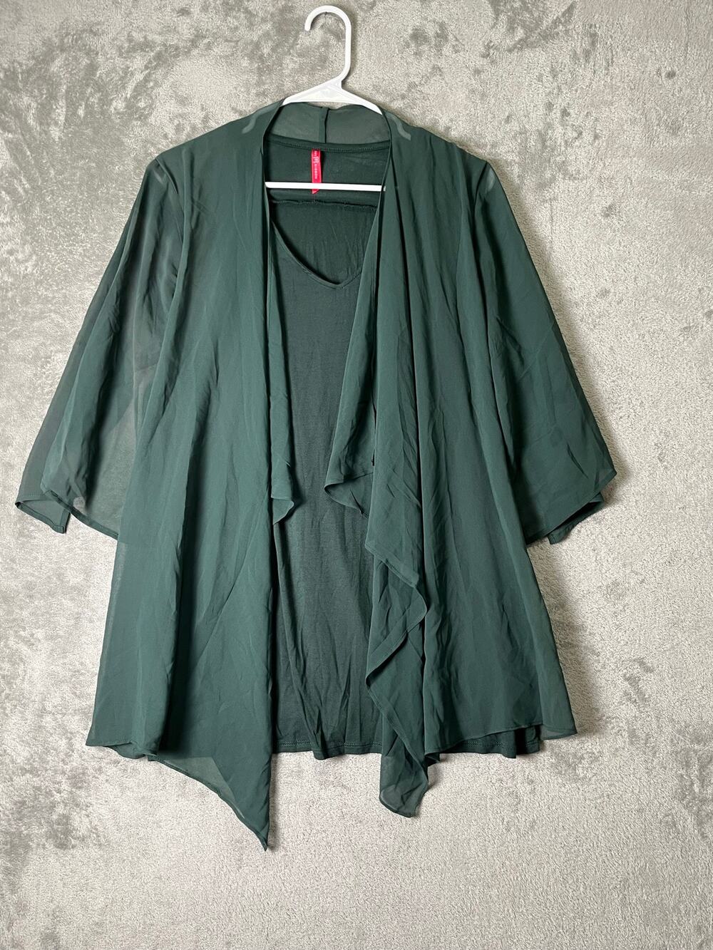 Ruby Ribbon M Sage Green Draped Open Front Cardigan Tunic Layering Top